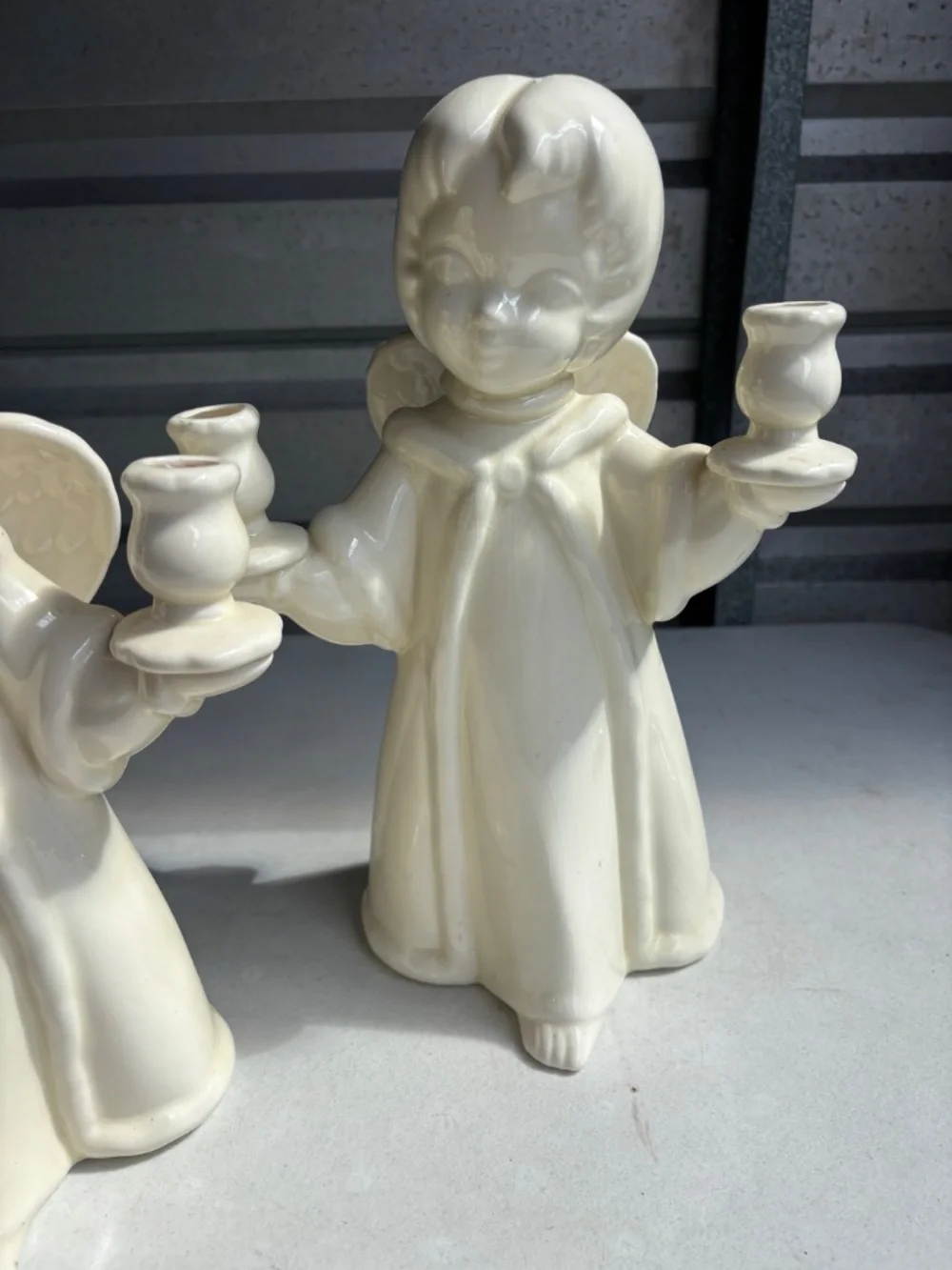 Set of 2 Vintage Ceramic ANGEL Dual CANDLE HOLDER - 13” Tall by 9